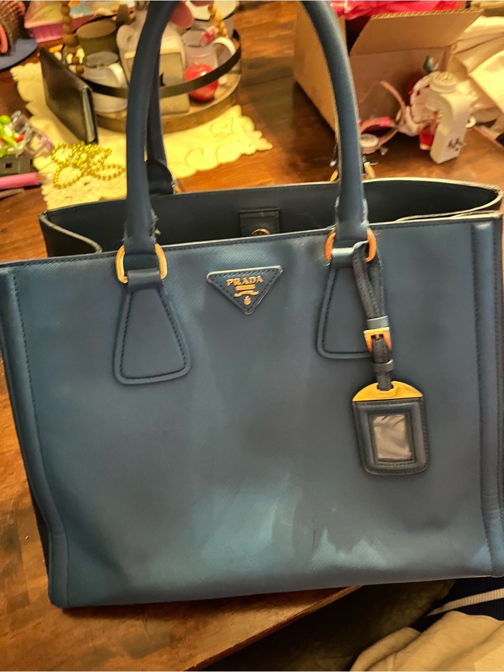 Prada Saffiano Leather Tote Bag in Blue 2 tone - Picture 2 of 10